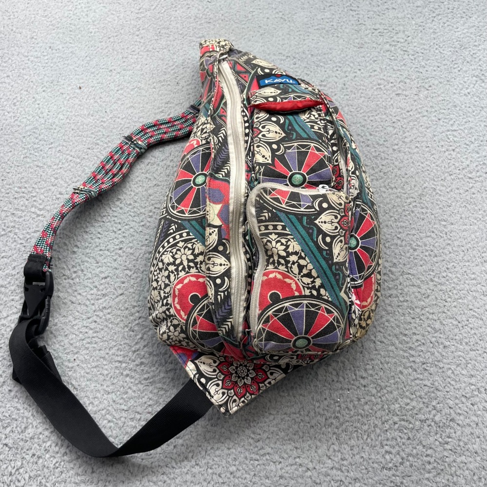 KAVU Rope Bag Crosssbody Multi-Color Mandala Canvas Sling Backpack Outdoor Pack